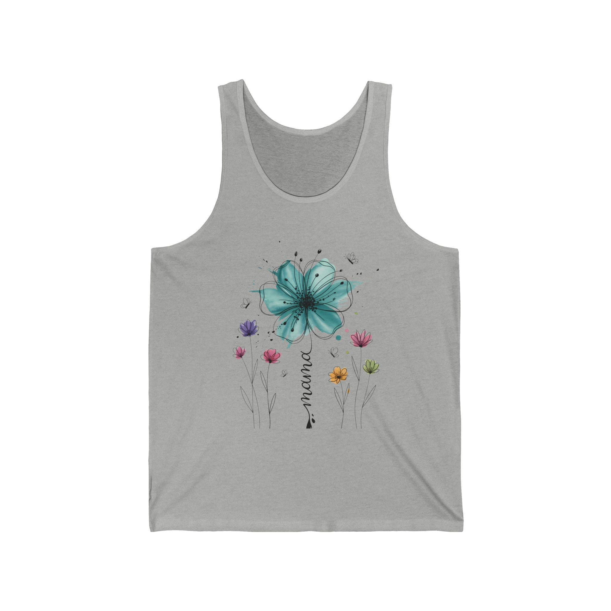 Floral Mama Tank — Teal Watercolor Flower Tank Top
