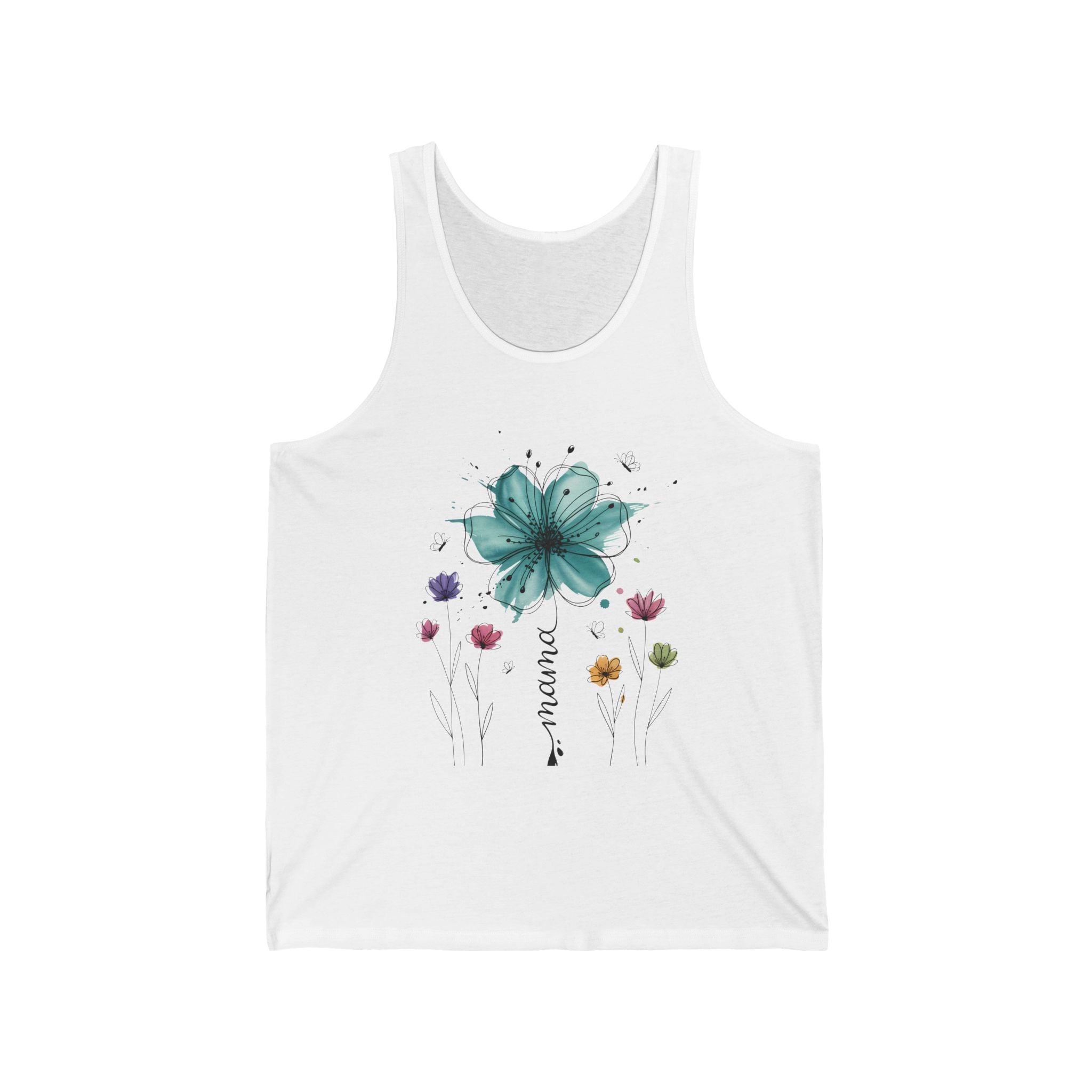 Floral Mama Tank — Teal Watercolor Flower Tank Top