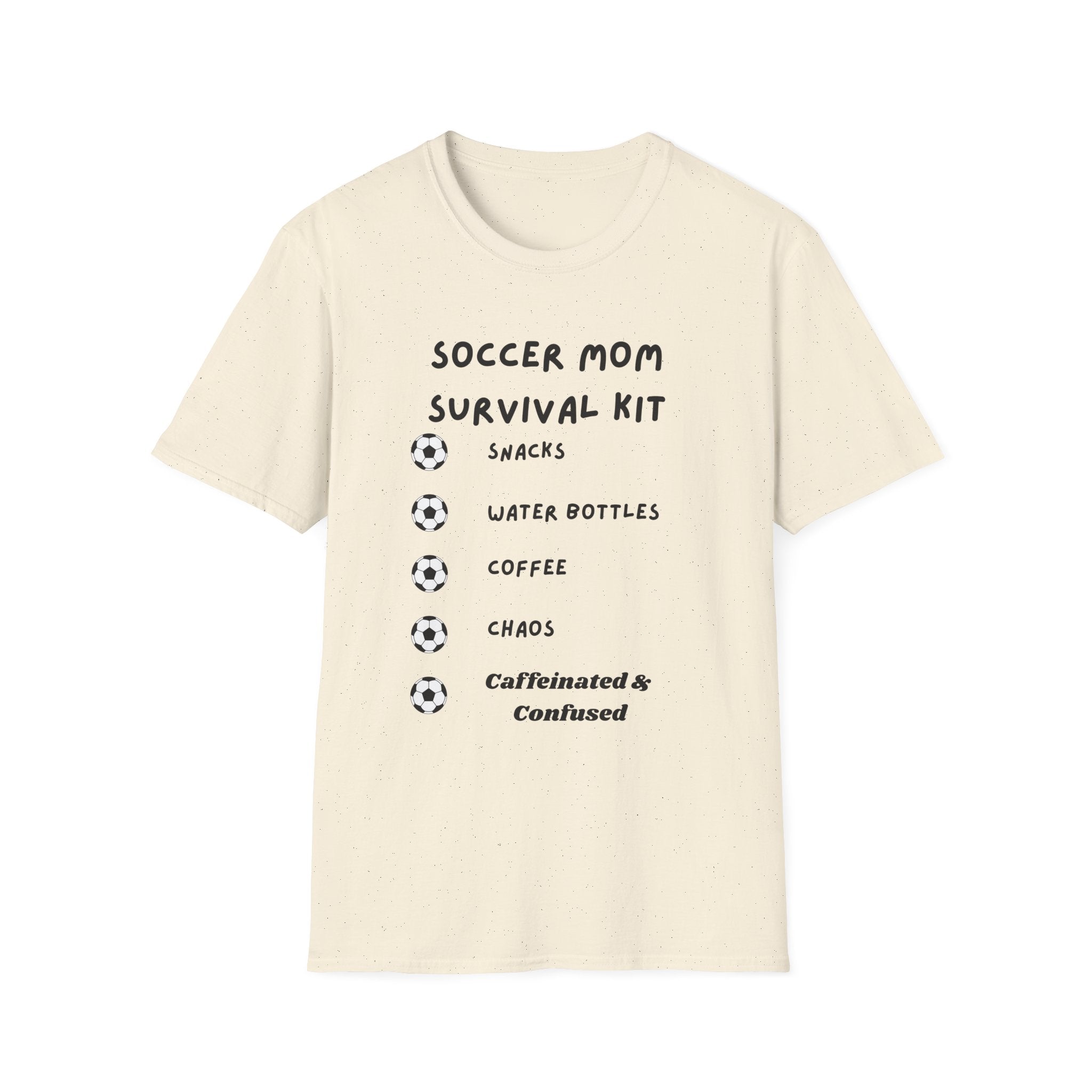 Soccer Mom Survival Kit T-Shirt – "Caffeinated & Confused" Soccer Mom Tee