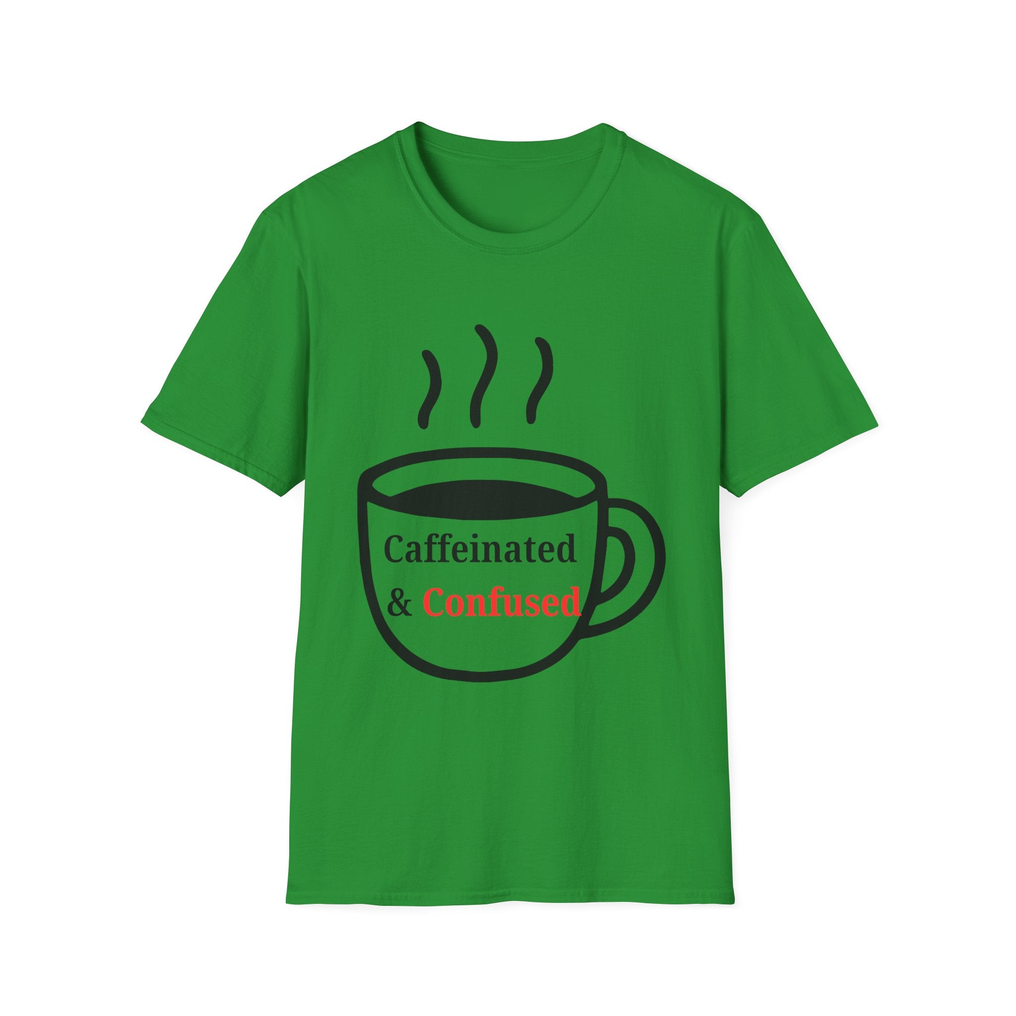 Caffeinated & Confused Coffee Tee — Funny Coffee Lover T-Shirt