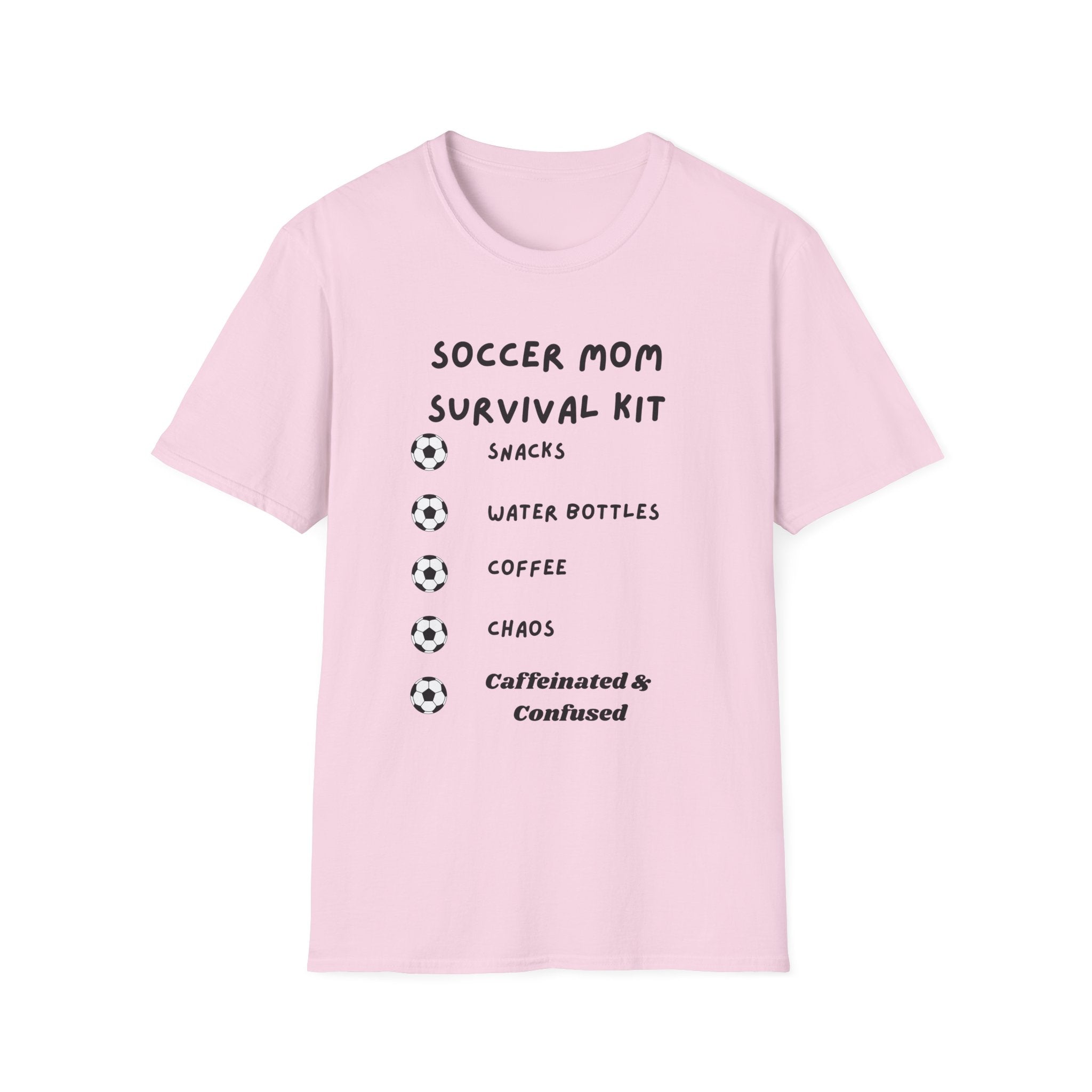 Soccer Mom Survival Kit T-Shirt – "Caffeinated & Confused" Soccer Mom Tee