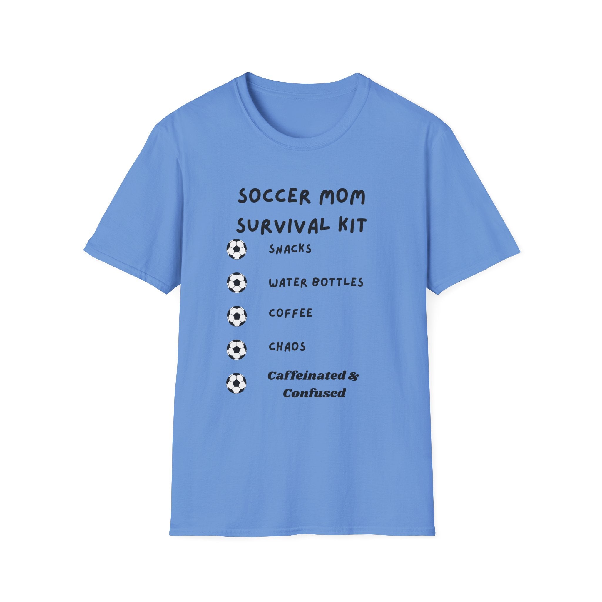 Soccer Mom Survival Kit T-Shirt – "Caffeinated & Confused" Soccer Mom Tee