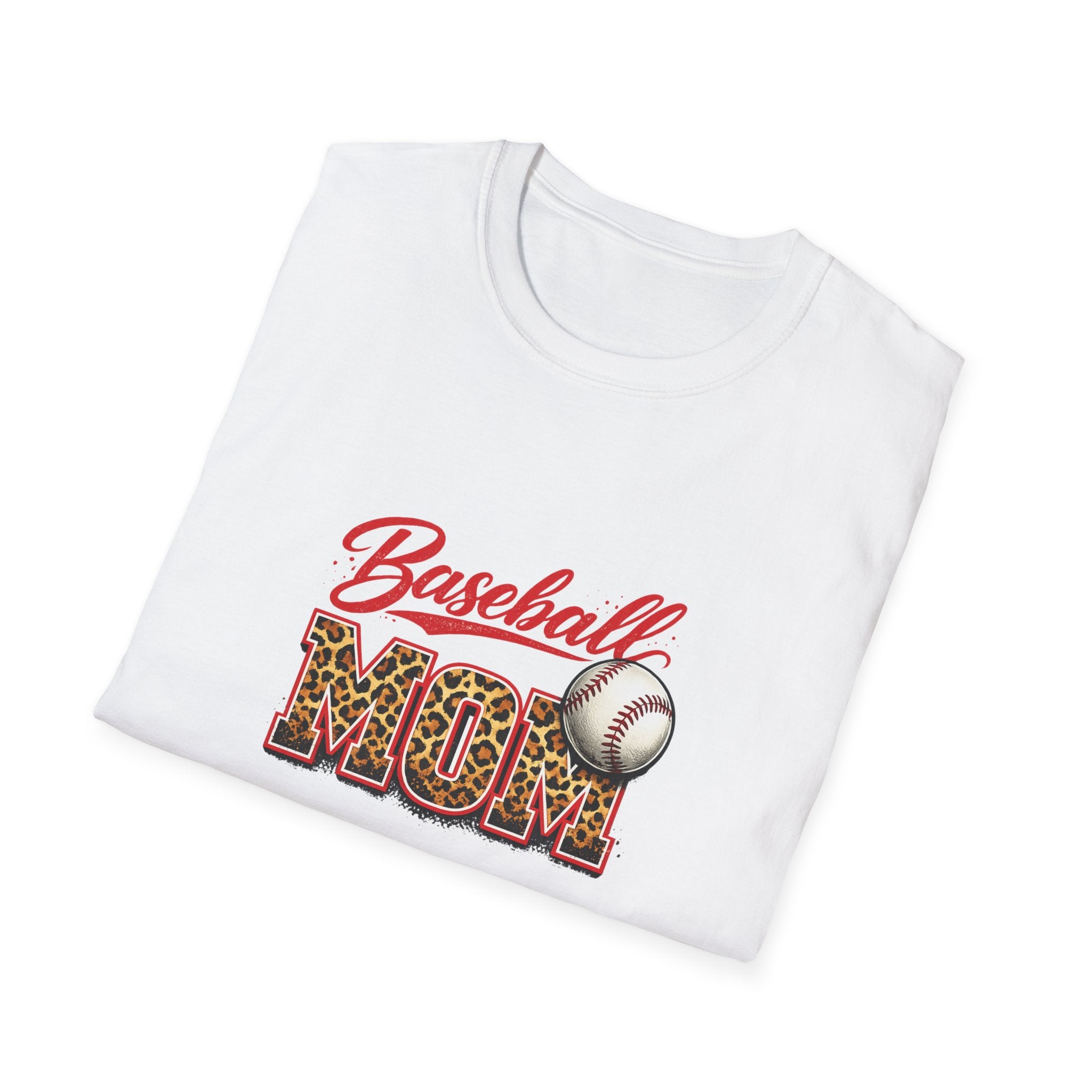 Baseball Mom T‑Shirt – Leopard Print “Baseball MOM” Graphic with Baseball Accent