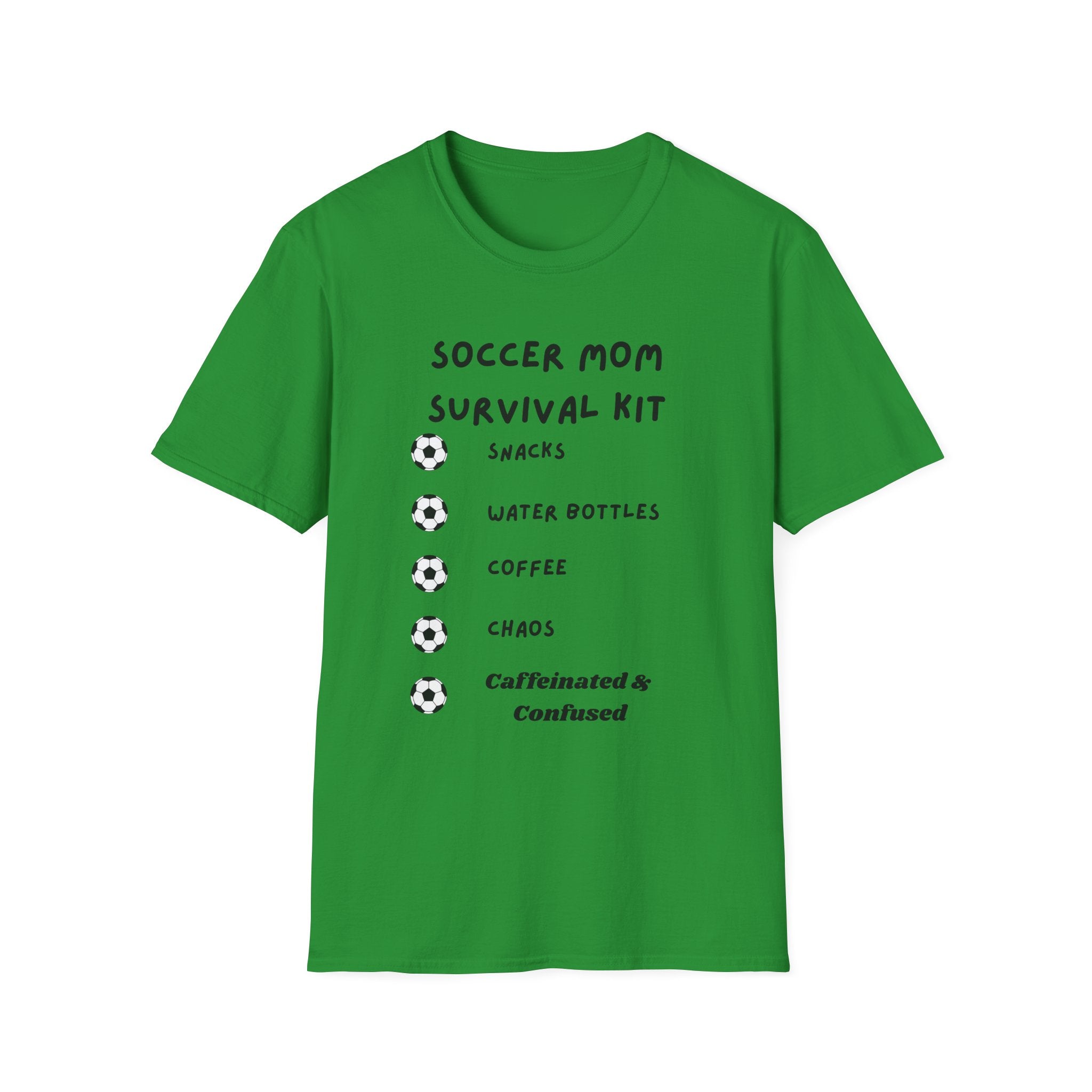 Soccer Mom Survival Kit T-Shirt – "Caffeinated & Confused" Soccer Mom Tee