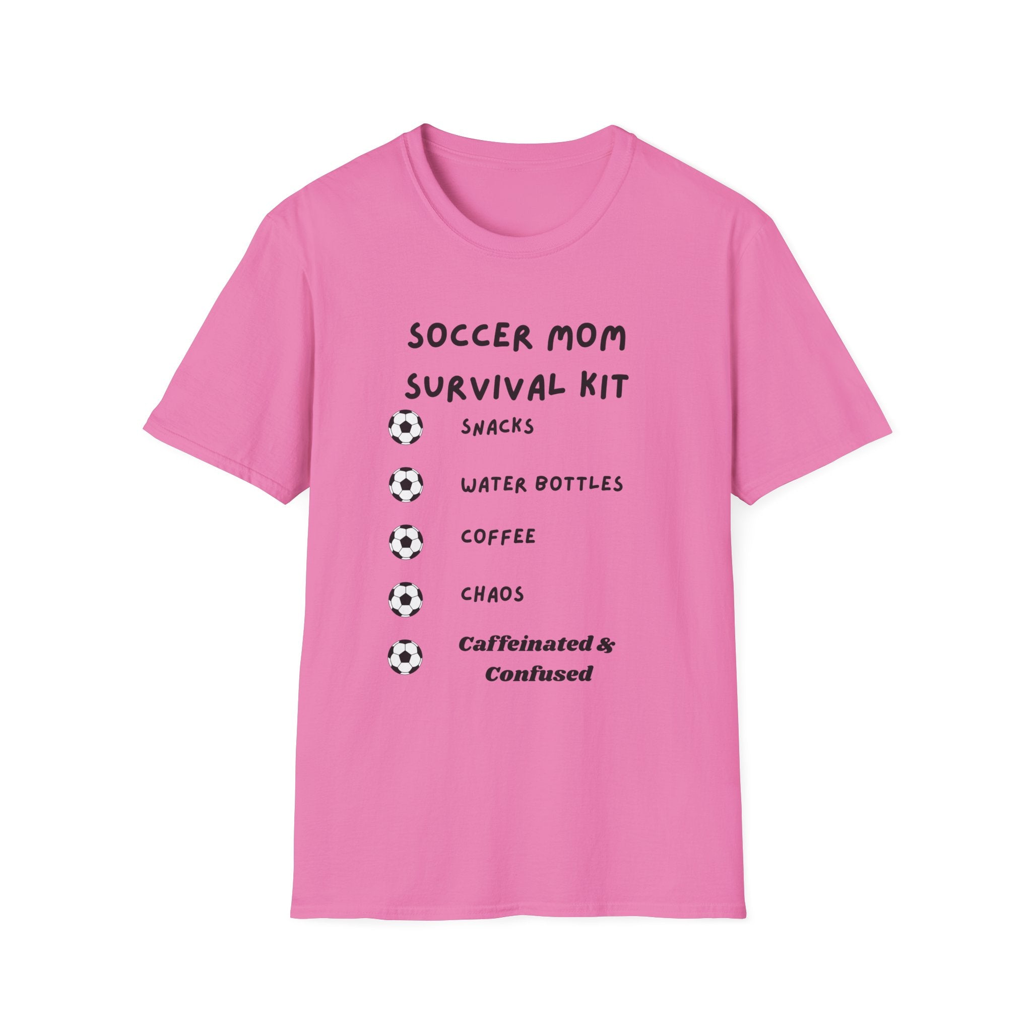 Soccer Mom Survival Kit T-Shirt – "Caffeinated & Confused" Soccer Mom Tee