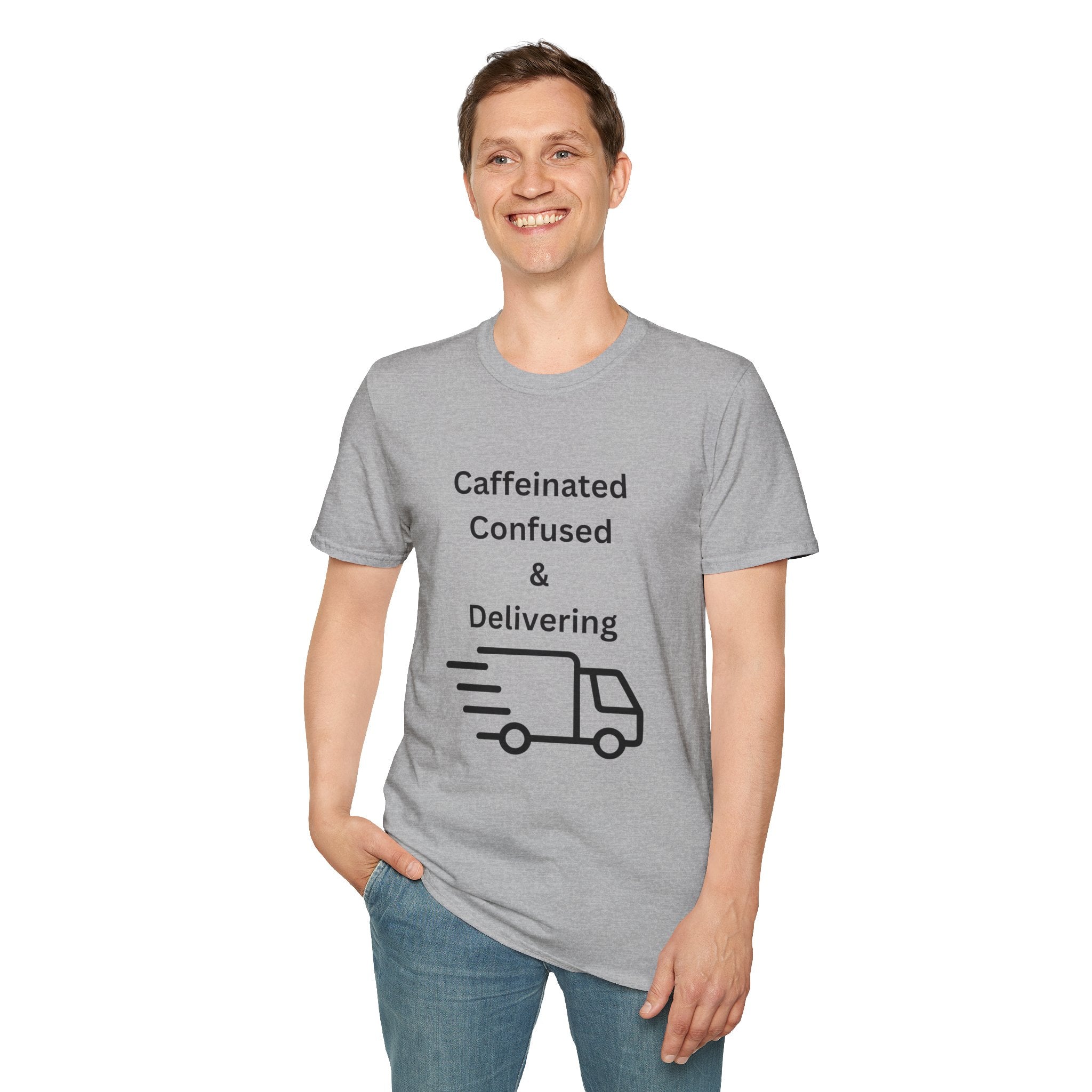 Delivery Driver T-Shirt - "Caffeinated Confused & Delivering" Graphic Tee