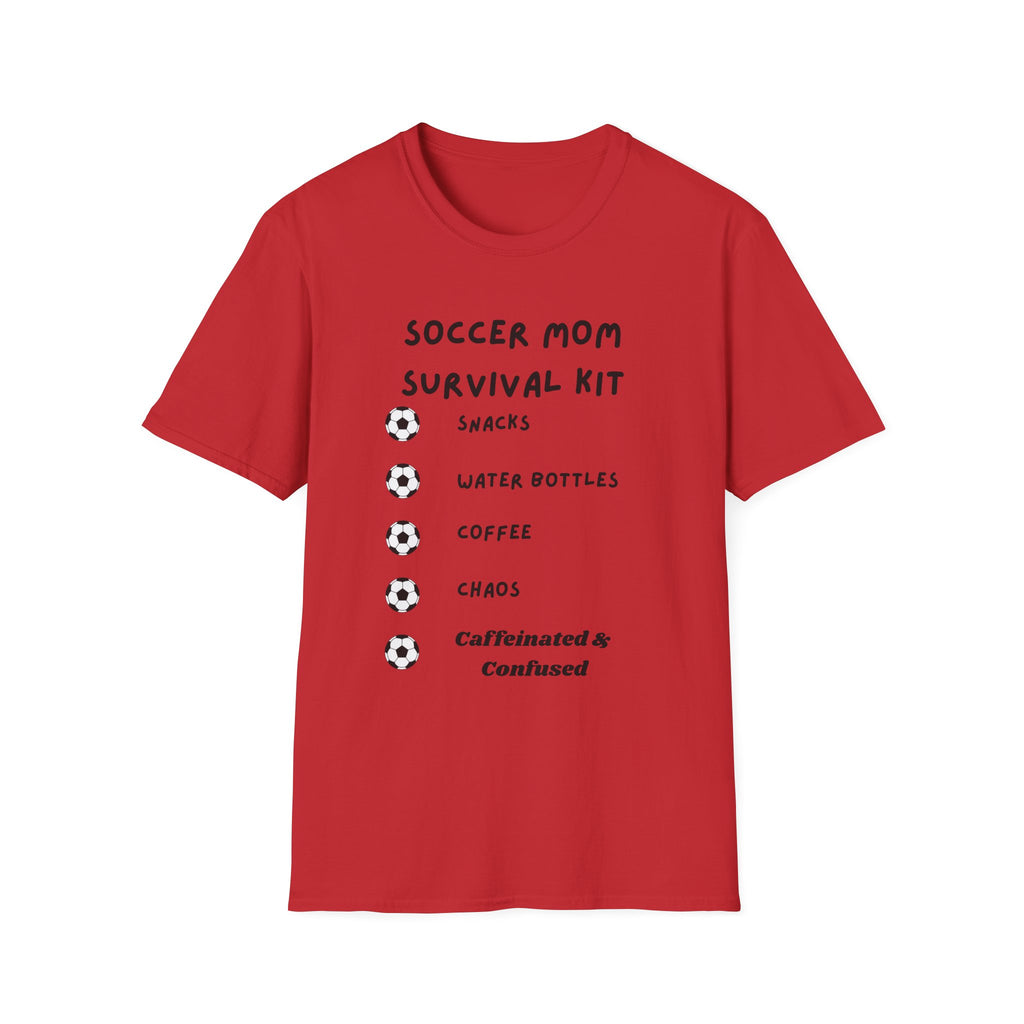 Soccer Mom Survival Kit T-Shirt – "Caffeinated & Confused" Soccer Mom Tee