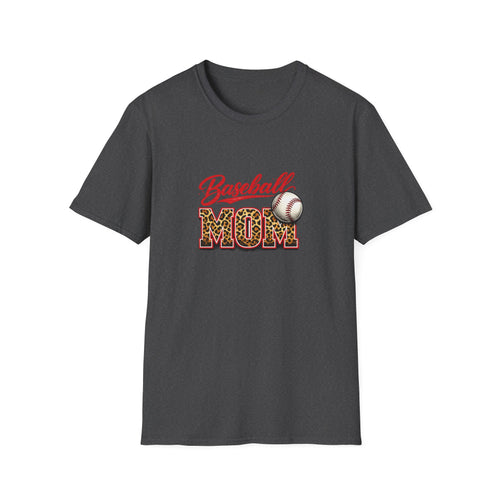 Baseball Mom T‑Shirt – Leopard Print “Baseball MOM” Graphic with Baseball Accent