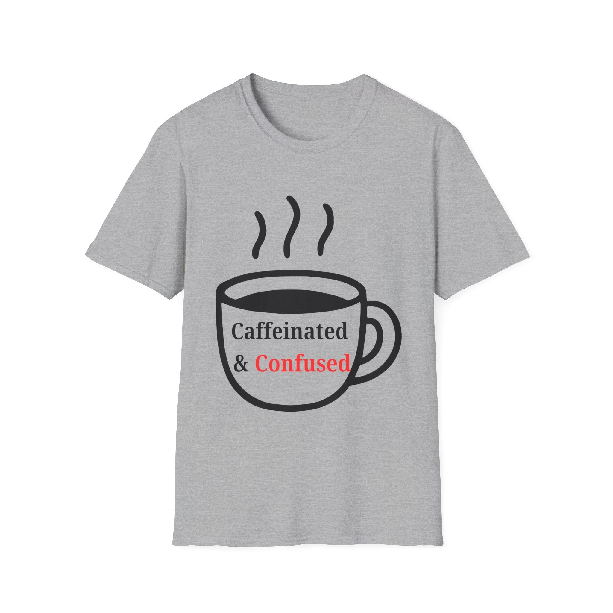 Caffeinated & Confused Coffee Tee — Funny Coffee Lover T-Shirt