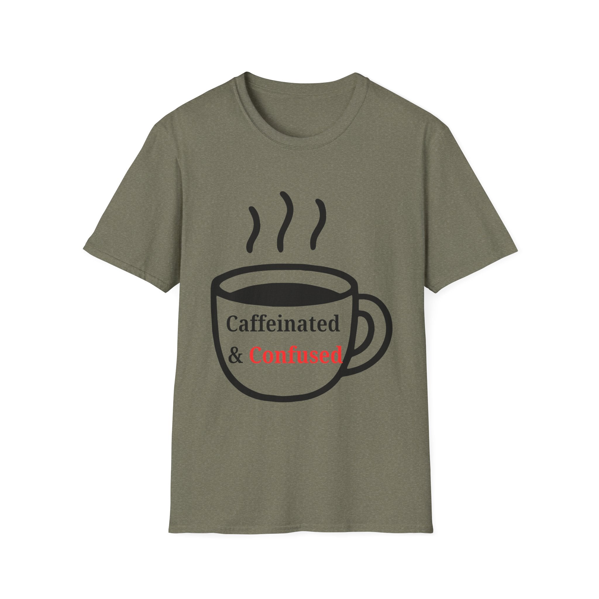 Caffeinated & Confused Coffee Tee — Funny Coffee Lover T-Shirt