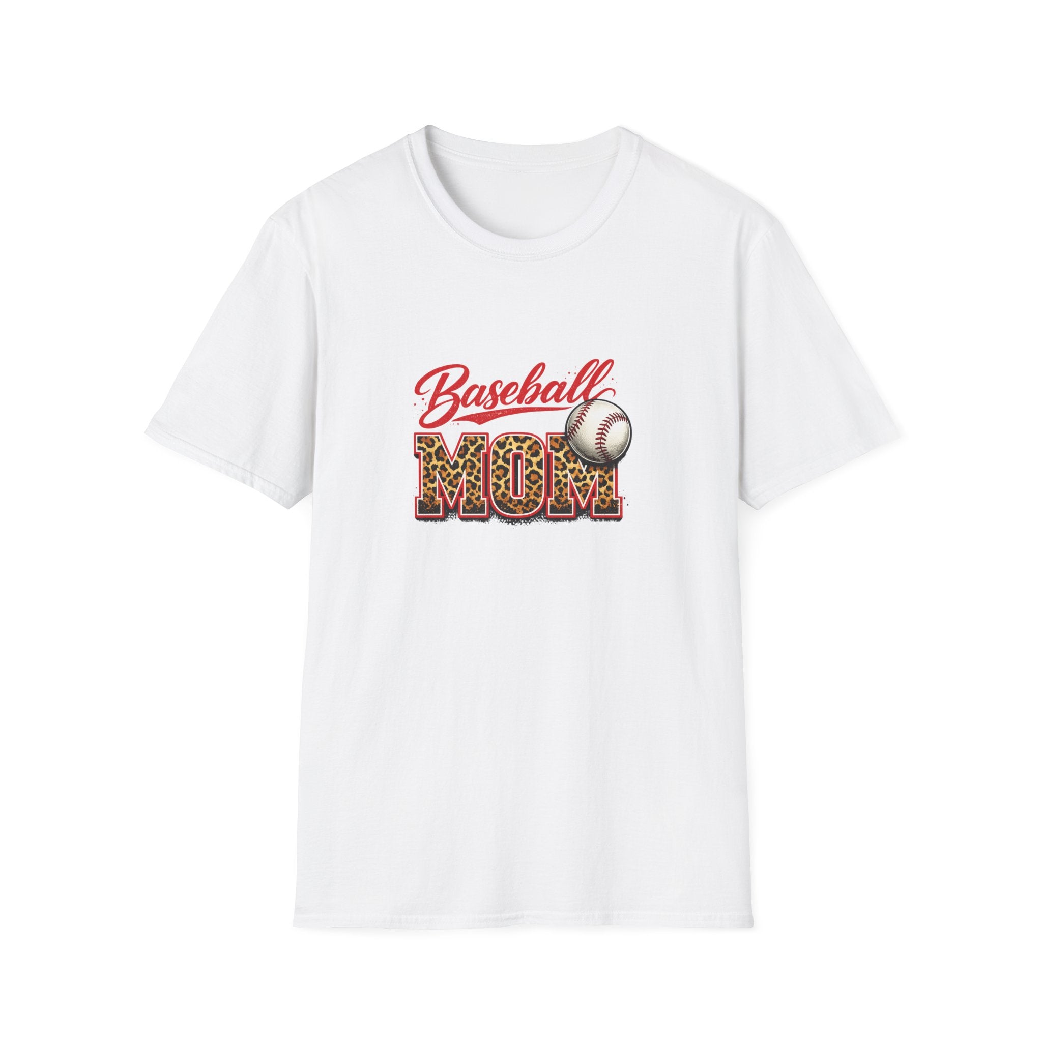 Baseball Mom T‑Shirt – Leopard Print “Baseball MOM” Graphic with Baseball Accent