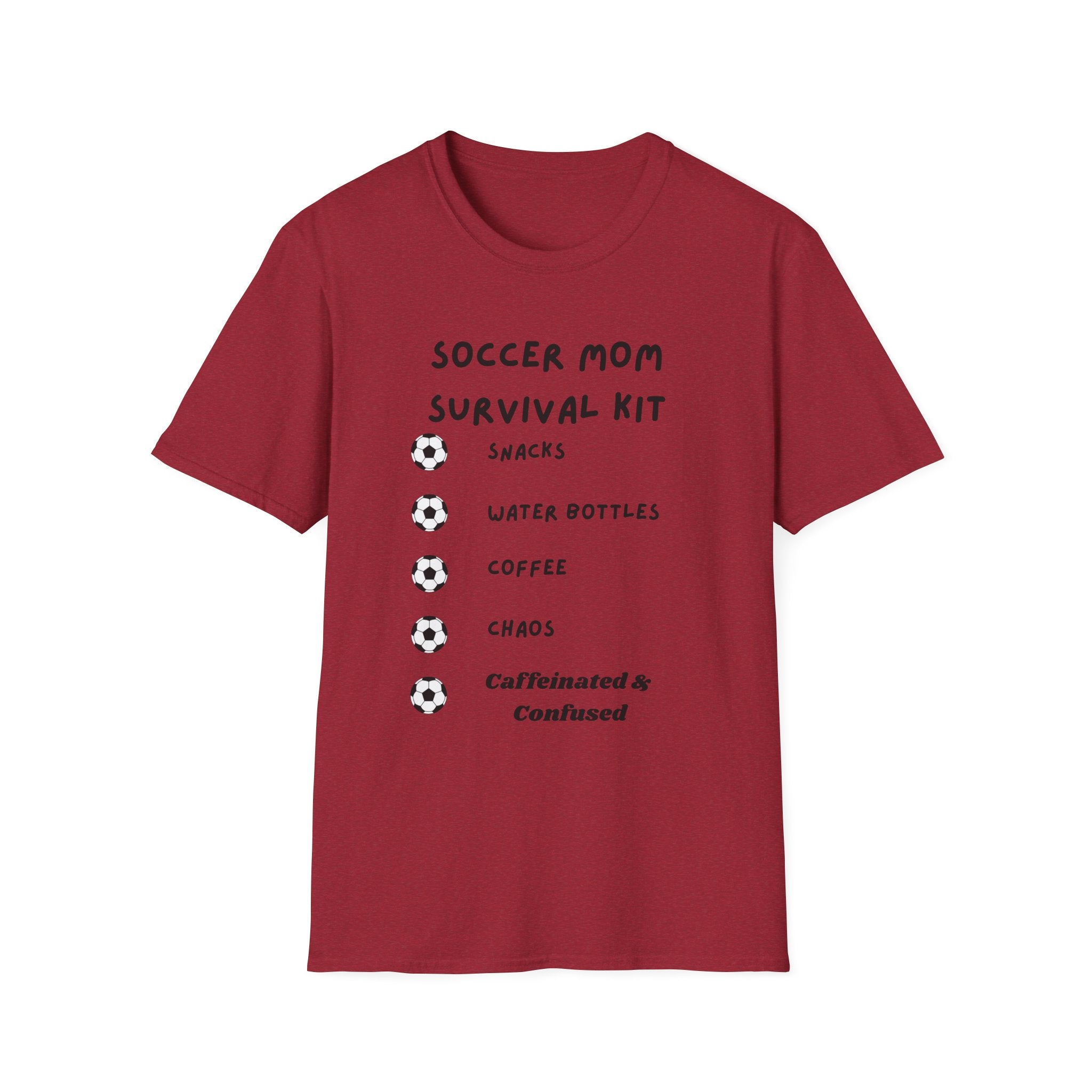 Soccer Mom Survival Kit T-Shirt – "Caffeinated & Confused" Soccer Mom Tee